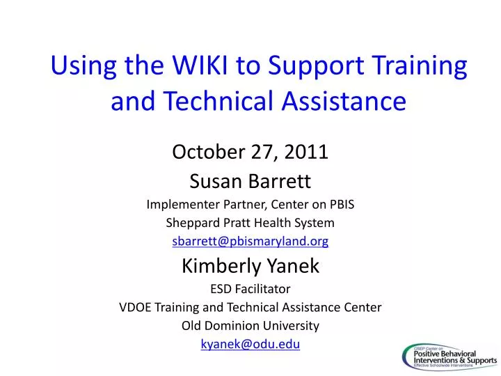 using the wiki to support training and technical assistance