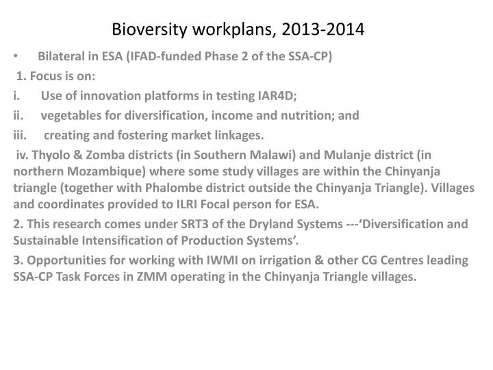 bioversity workplans 2013 2014