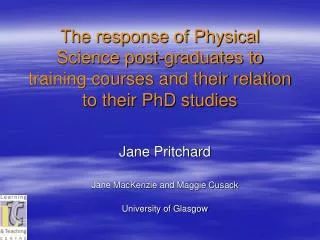 Jane Pritchard Jane MacKenzie and Maggie Cusack University of Glasgow