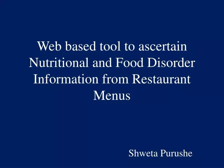 web based tool to ascertain nutritional and food disorder information from restaurant menus