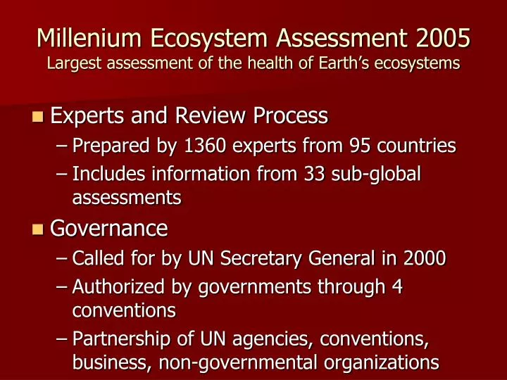 millenium ecosystem assessment 2005 largest assessment of the health of earth s ecosystems