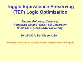 Toggle Equivalence Preserving (TEP) Logic Optimization