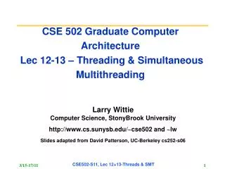 cse 502 graduate computer architecture lec 12 13 threading simultaneous multithreading