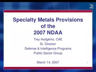 Specialty Metals Provisions of the 2007 NDAA