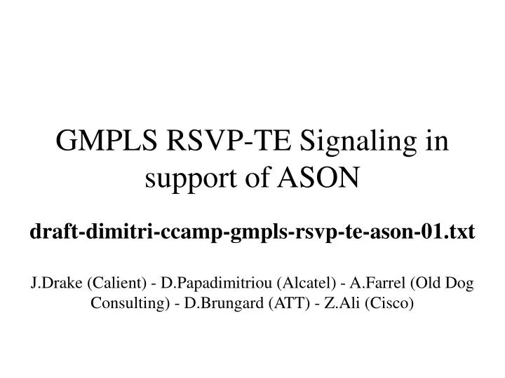 gmpls rsvp te signaling in support of ason