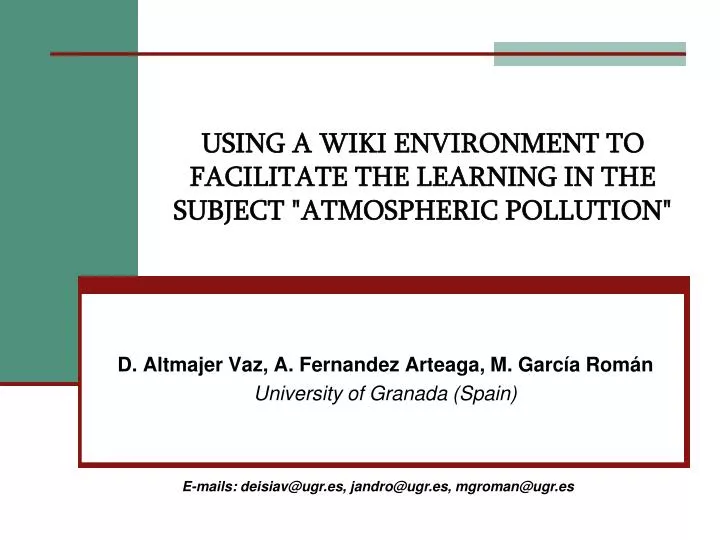 using a wiki environment to facilitate the learning in the subject atmospheric pollution
