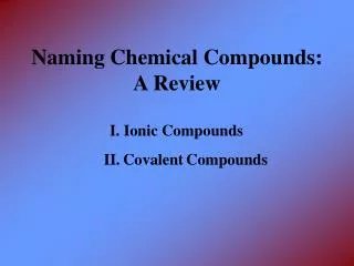 Naming Chemical Compounds: A Review