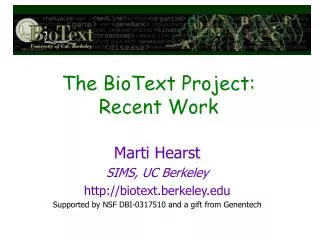 The BioText Project: Recent Work