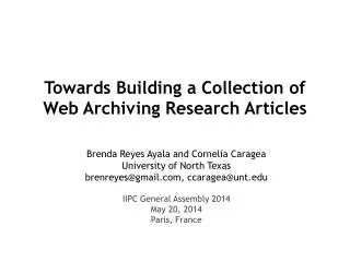 Towards Building a Collection of W eb A rchiving Research Articles