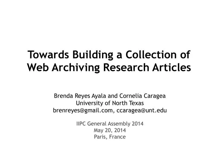 towards building a collection of w eb a rchiving research articles