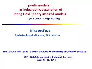 p-adic models as holographic description of