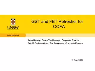 GST and FBT Refresher for COFA