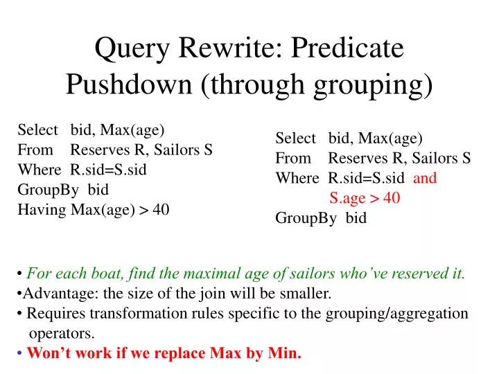 query rewrite predicate pushdown through grouping