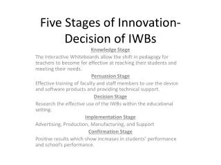 Five Stages of Innovation-Decision of IWBs