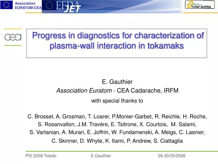 progress in diagnostics for characterization of plasma wall interaction in tokamaks