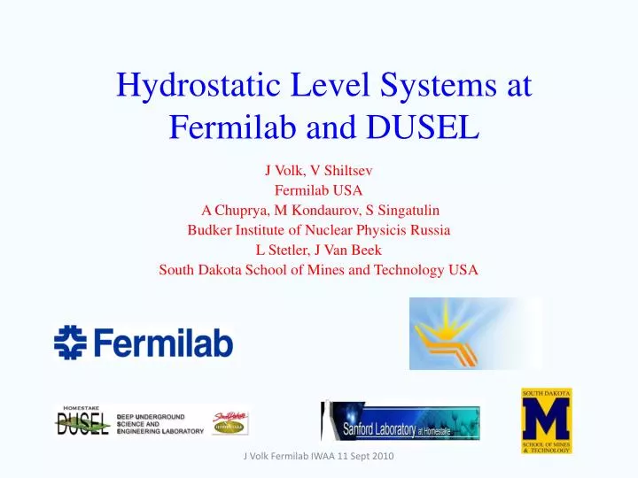 hydrostatic level systems at fermilab and dusel