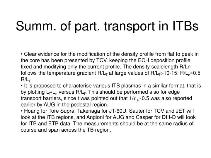 summ of part transport in itbs