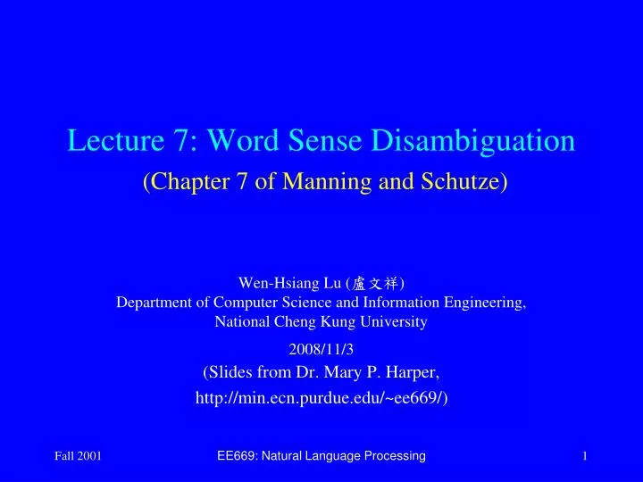 lecture 7 word sense disambiguation chapter 7 of manning and schutze