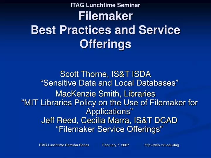itag lunchtime seminar filemaker best practices and service offerings