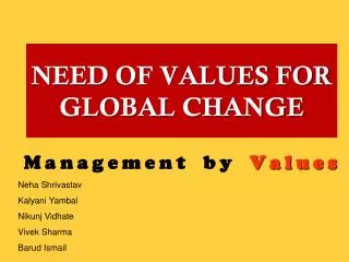 NEED OF VALUES FOR GLOBAL CHANGE