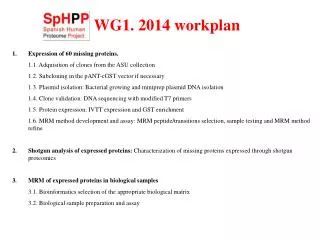 WG1. 2014 workplan