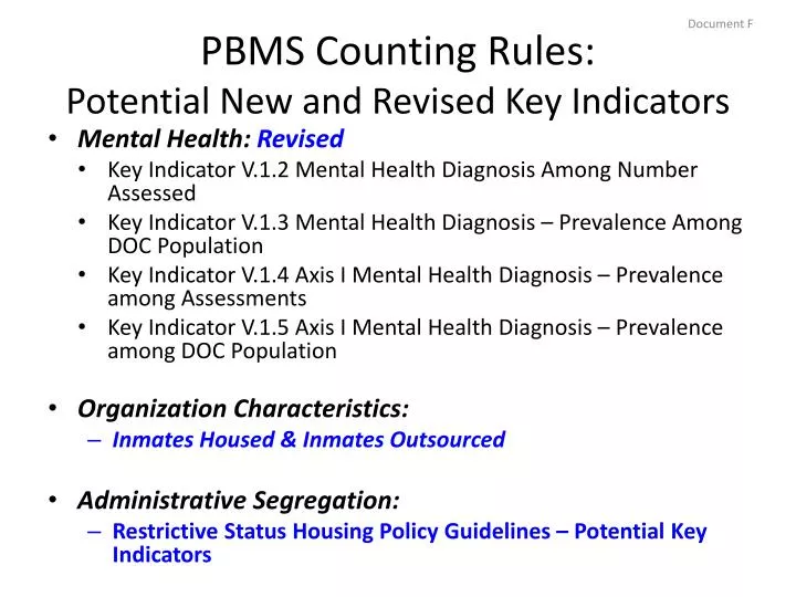 pbms counting rules potential new and revised key indicators
