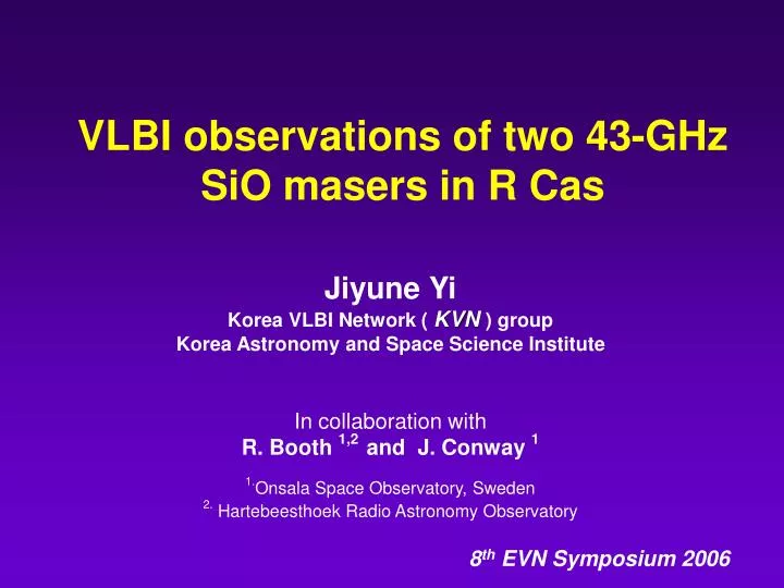 vlbi observations of two 43 ghz sio masers in r cas