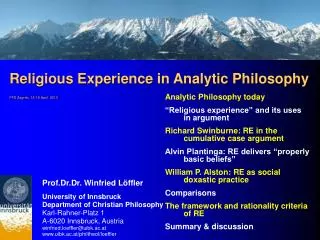 Religious Experience in Analytic Philosophy FFD Zagreb, 15-19 April 2013