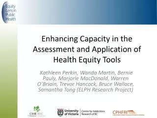 Enhancing Capacity in the Assessment and Application of Health Equity Tools