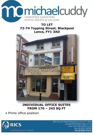 TO LET 72-74 Topping Street, Blackpool Lancs, FY1 3AD