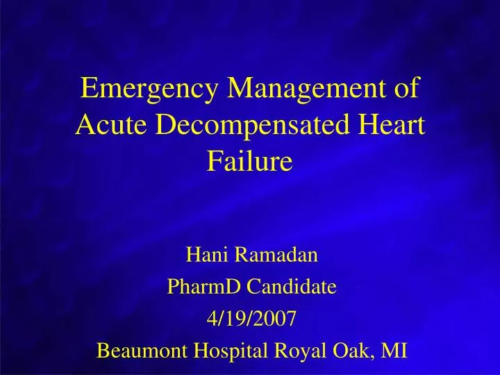 emergency management of acute decompensated heart failure