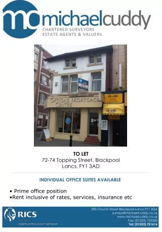 TO LET 72-74 Topping Street, Blackpool Lancs, FY1 3AD