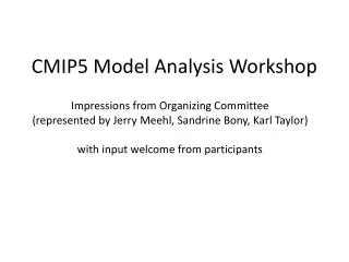 CMIP5 Model Analysis Workshop