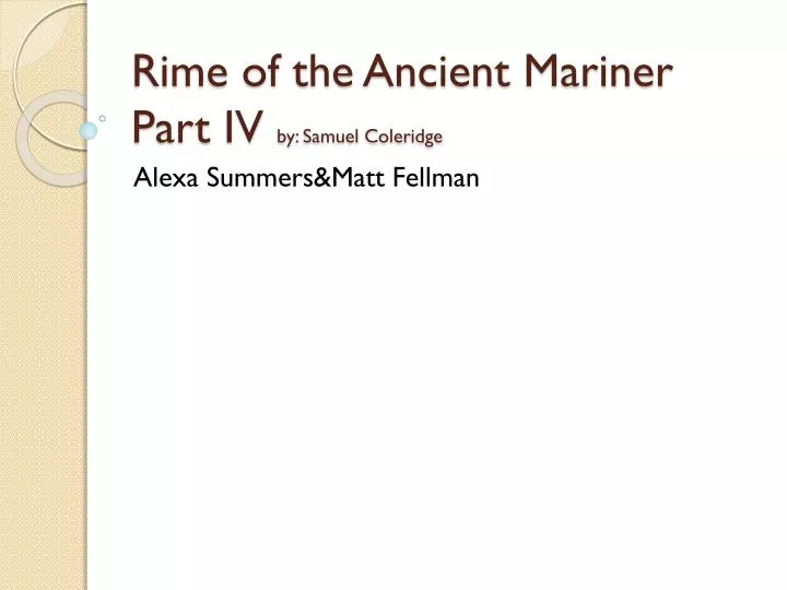 rime of the ancient mariner part iv by samuel coleridge