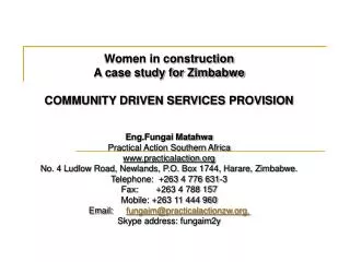 Women in construction A case study for Zimbabwe COMMUNITY DRIVEN SERVICES PROVISION