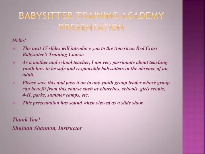 babysitter training academy presentation