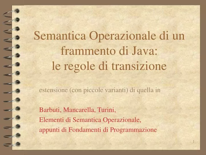 semantica operazionale di un frammento di java le regole di transizione