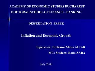 ACADEMY OF ECONOMIC STUDIES BUCHAREST DOCTORAL SCHOOL OF FINANCE - BANKING DISSERTATION PAPER
