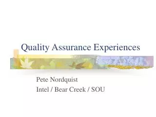 Quality Assurance Experiences