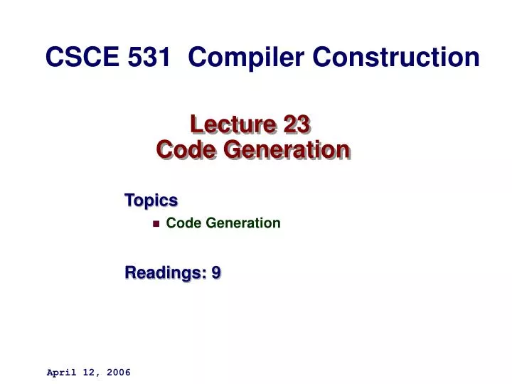 lecture 23 code generation