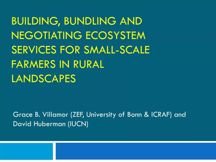 building bundling and negotiating ecosystem services for small scale farmers in rural landscapes