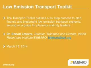 Low Emission Transport Toolkit