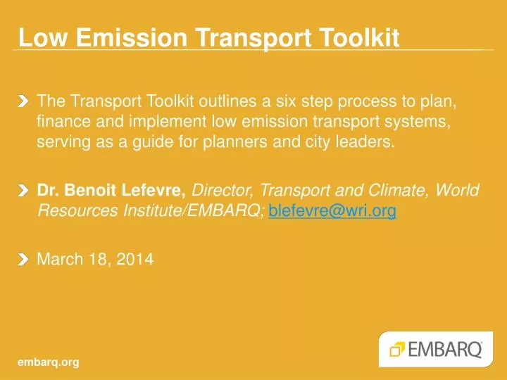 low emission transport toolkit