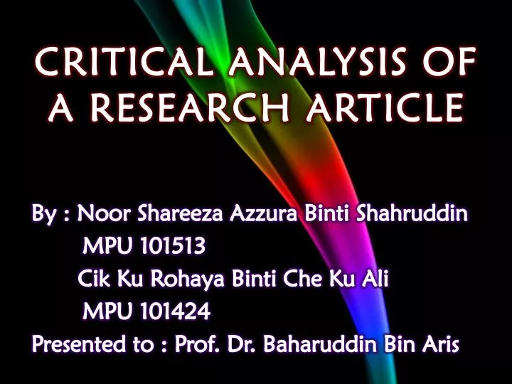 critical analysis of a research article