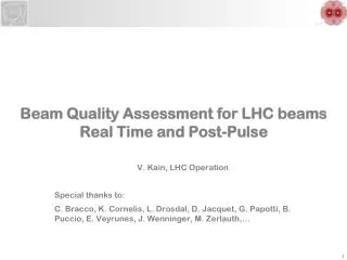 Beam Quality Assessment for LHC beams Real Time and Post-Pulse