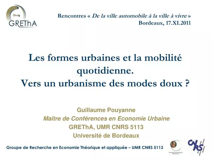 les formes urbaines et la mobilit quotidienne vers un urbanisme des modes doux