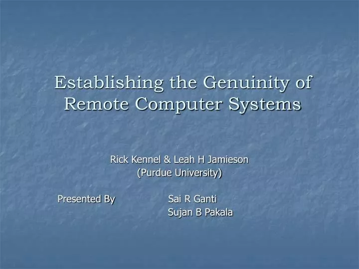 establishing the genuinity of remote computer systems