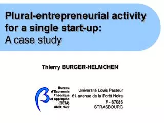 Plural-entrepreneurial activity for a single start-up: A case study