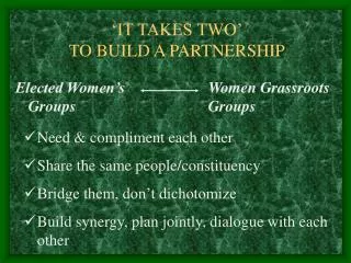 ‘IT TAKES TWO’ TO BUILD A PARTNERSHIP