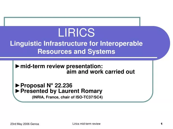 lirics linguistic infrastructure for interoperable resources and systems